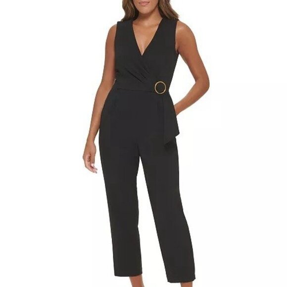 Calvin Klein Pants - New Calvin Klein Size 12 Black Jumpsuit Surplice V Neck Sleeveless Pockets NWT
